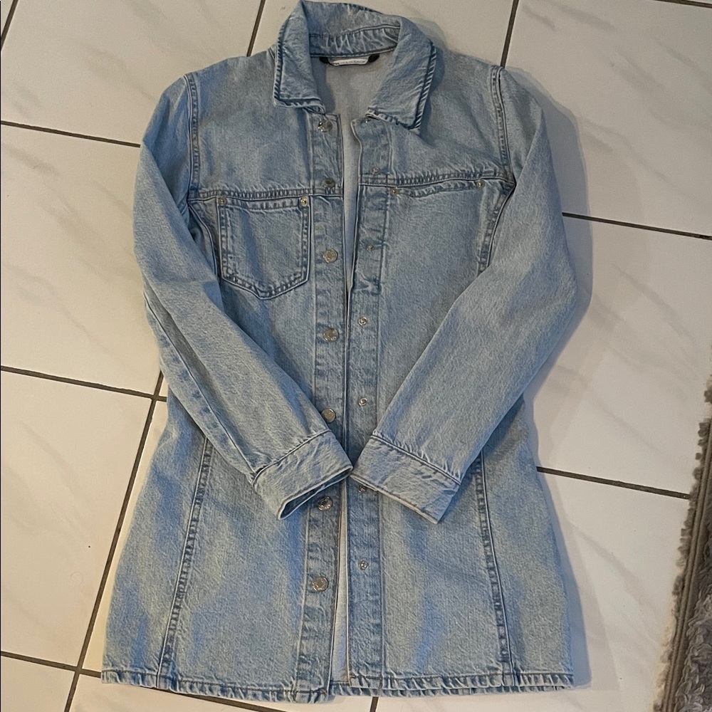Zara Light Blue Denim Midi Dress